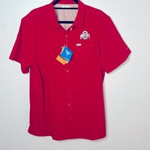 Columbia PFG Ohio State Scarlet Button Down Short Sleeve Casual Shirt Large New!